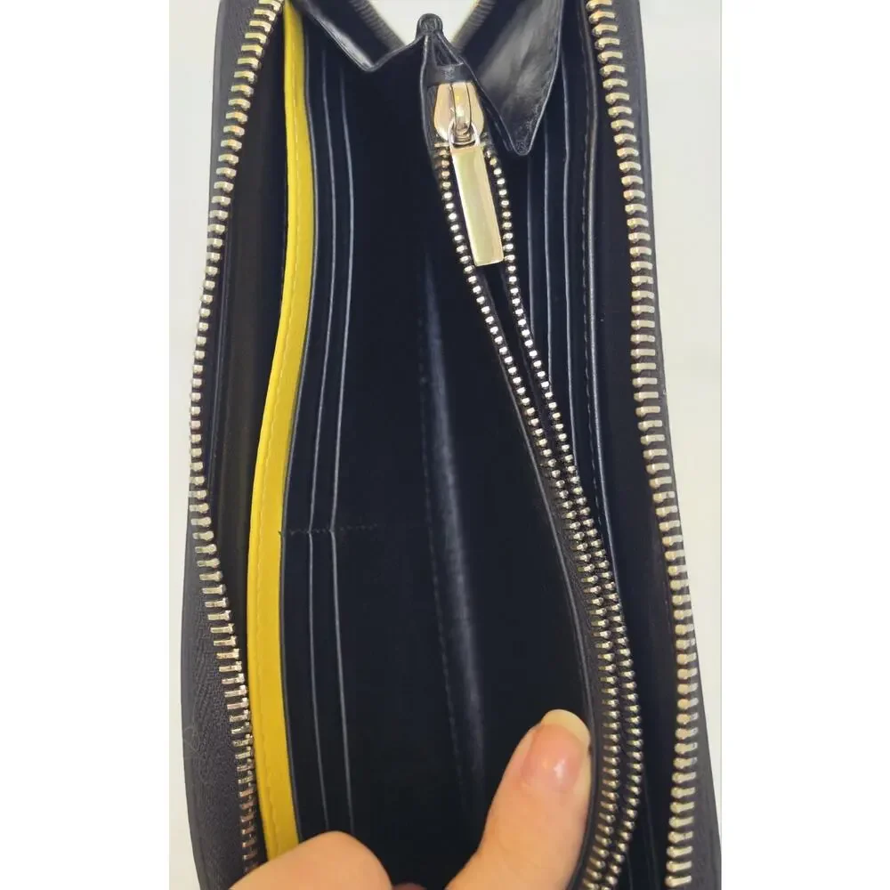 Dior Women’s Black/Yellow/White Bee Zip-Around Wallet, Logo, Card Slots w/COA